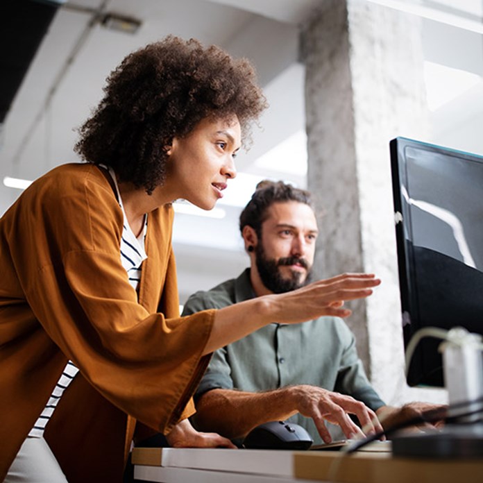 Man and woman collaborating